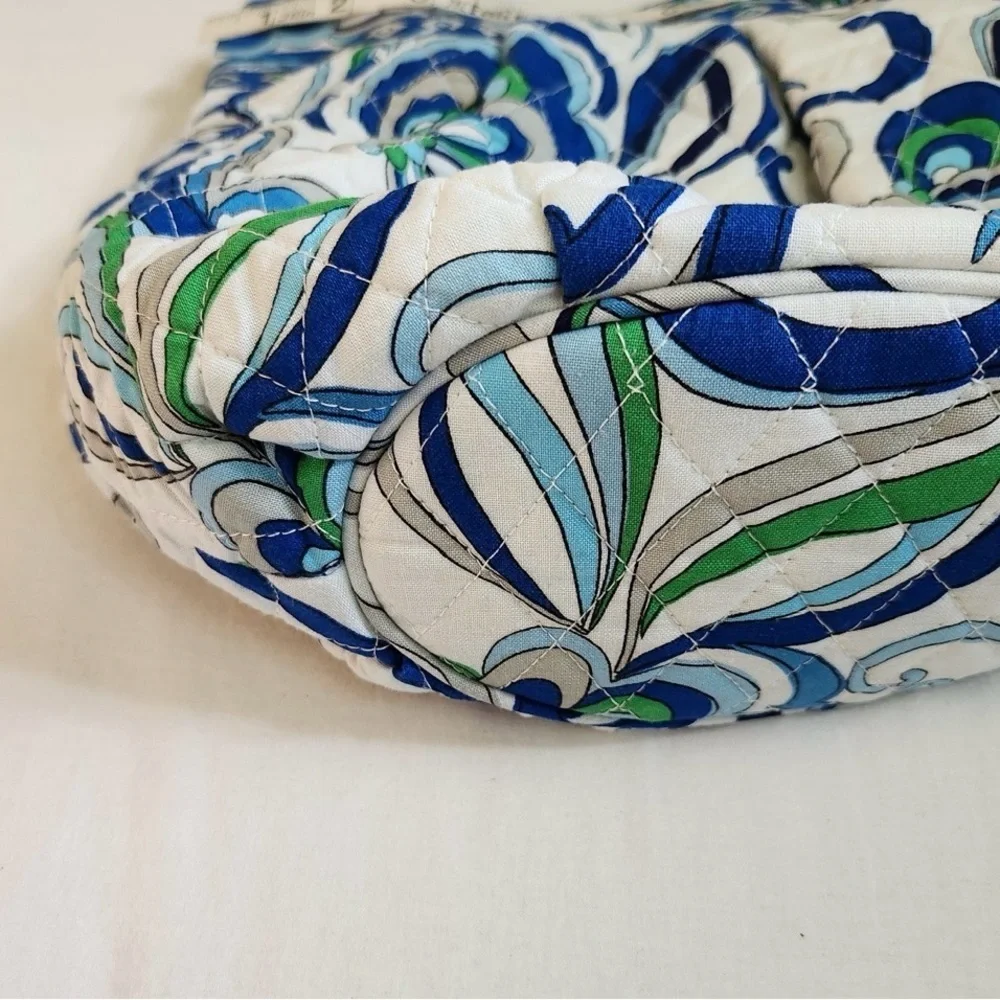 Vera Bradley Blue Flowers and Diamonds pattern white background, Shoulder Bag.